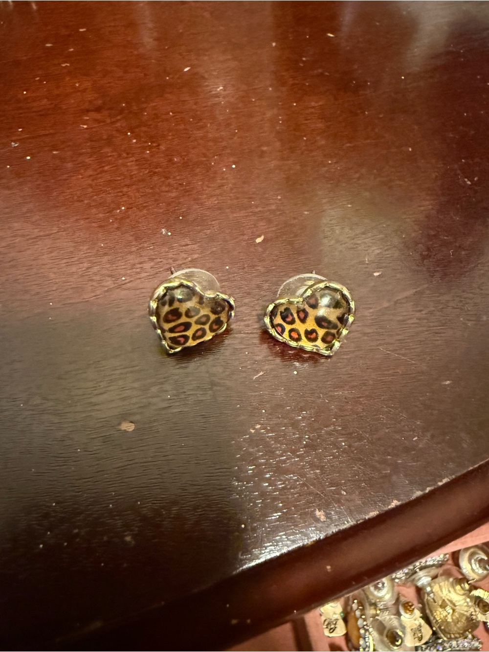 Betsey Johnson Gold-Tone Heart Leopard Print Stud Earrings